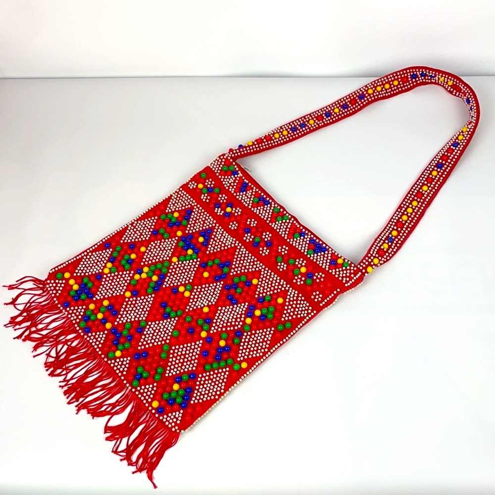 WALBORG Vintage 70s Beaded Multi-Colored Tassel Shoulder Bag